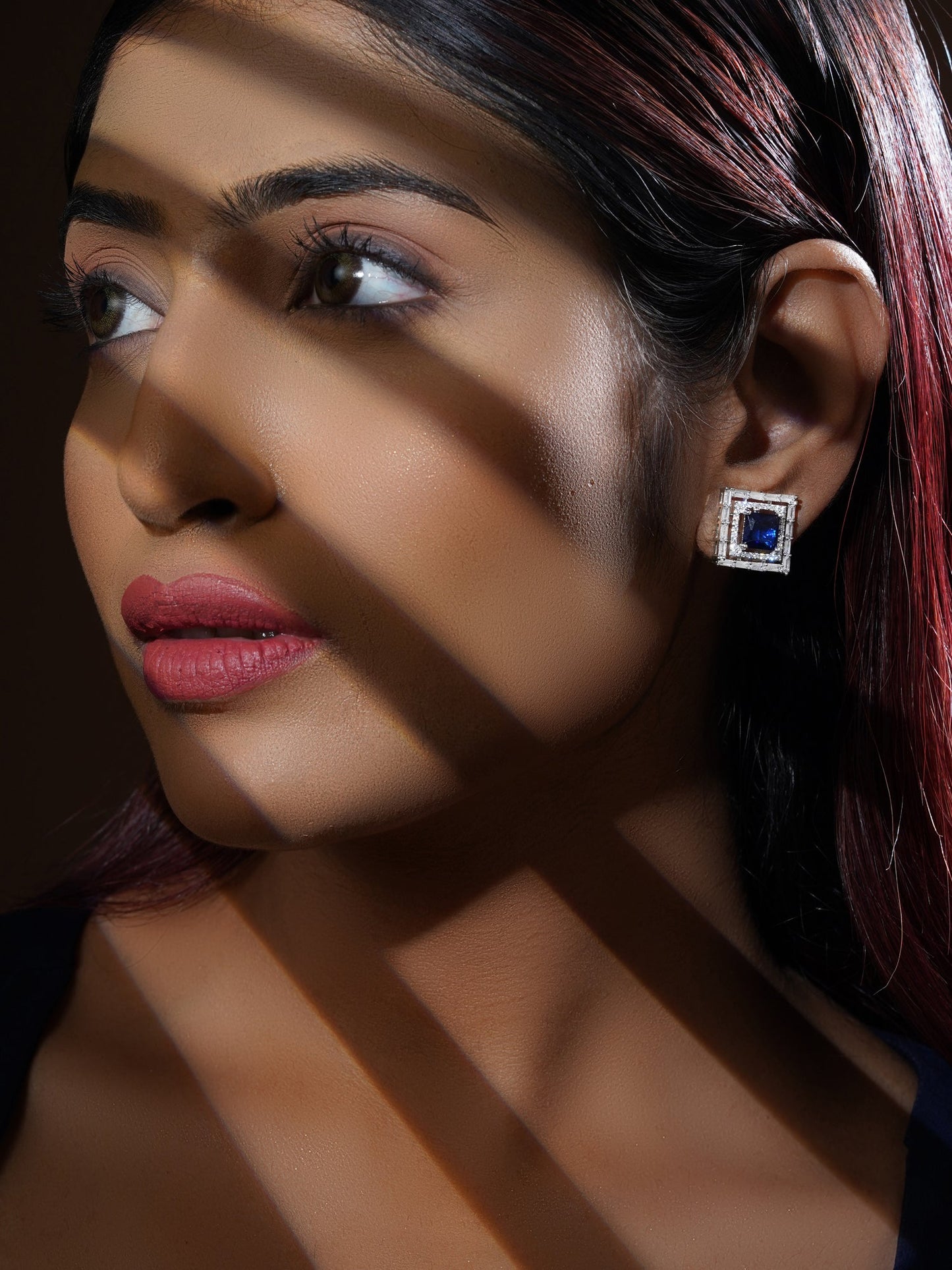 Krrystafee 18K Plated Sapphire Blue CZ Diamond Halo Stud Earrings In Silver Finish for Women | Daily Wear