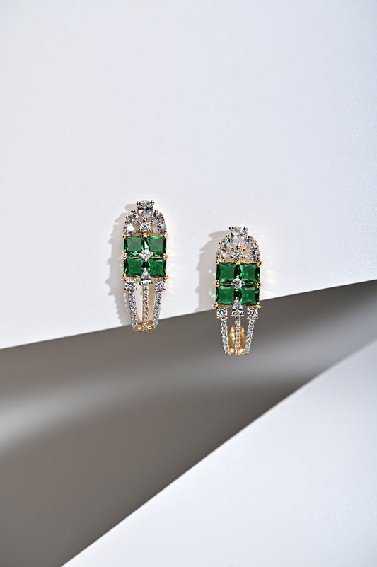 Krrystafee 18K Gold Plated Green Stone CZ Everyday Earrings for Women | Office Daily Wear
