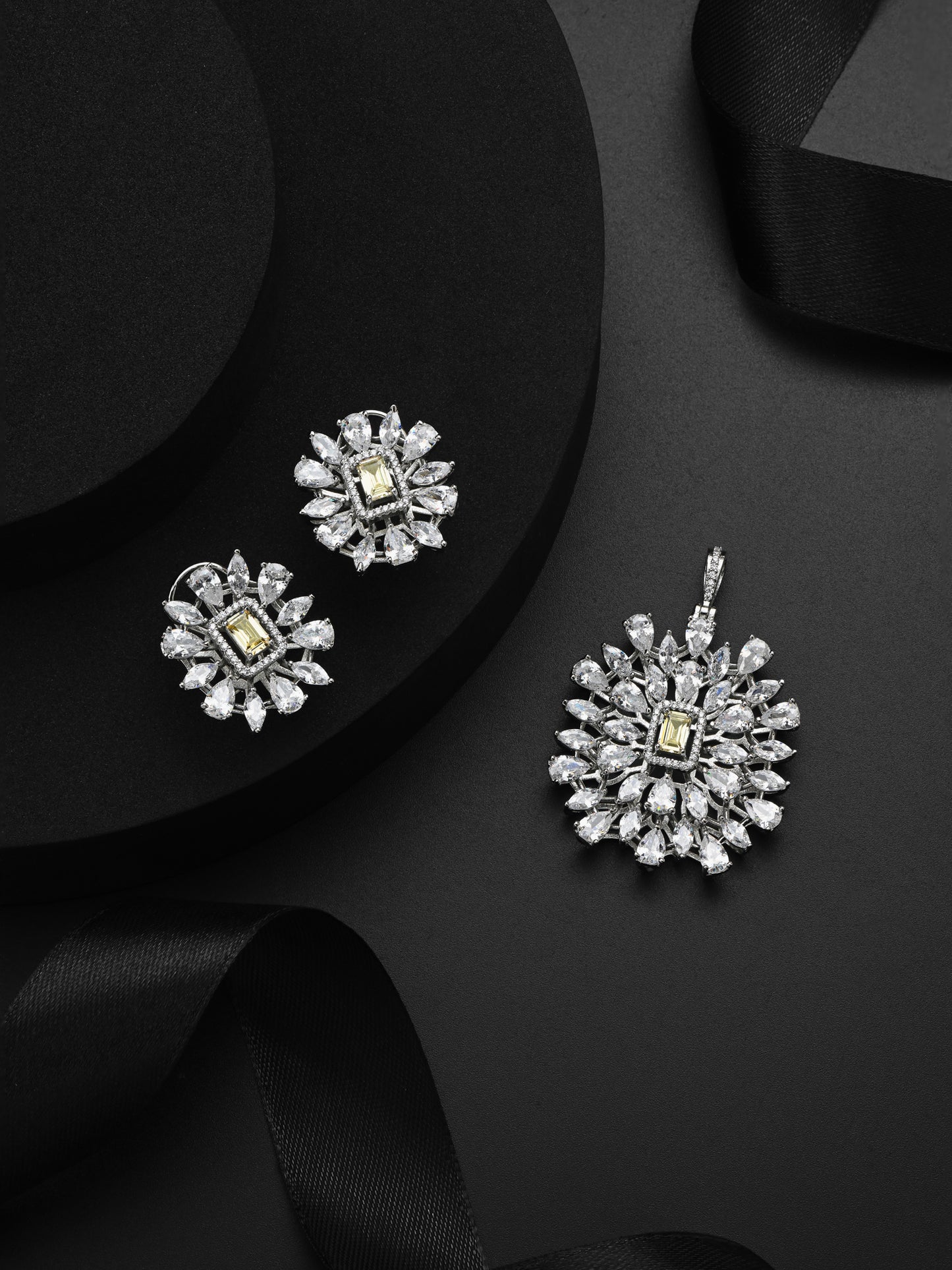 Krrystafee 18K Gold Plated Yellow Stone CZ Diamond Pendant Set In White Finish for Women | Festive Wear