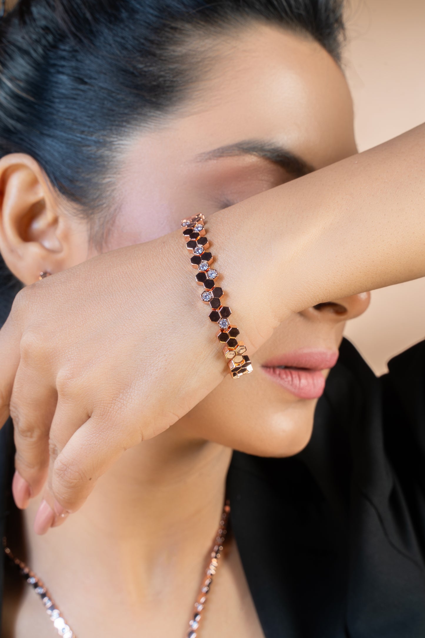 Hexa Charm Flexible Bracelet - Rose Gold