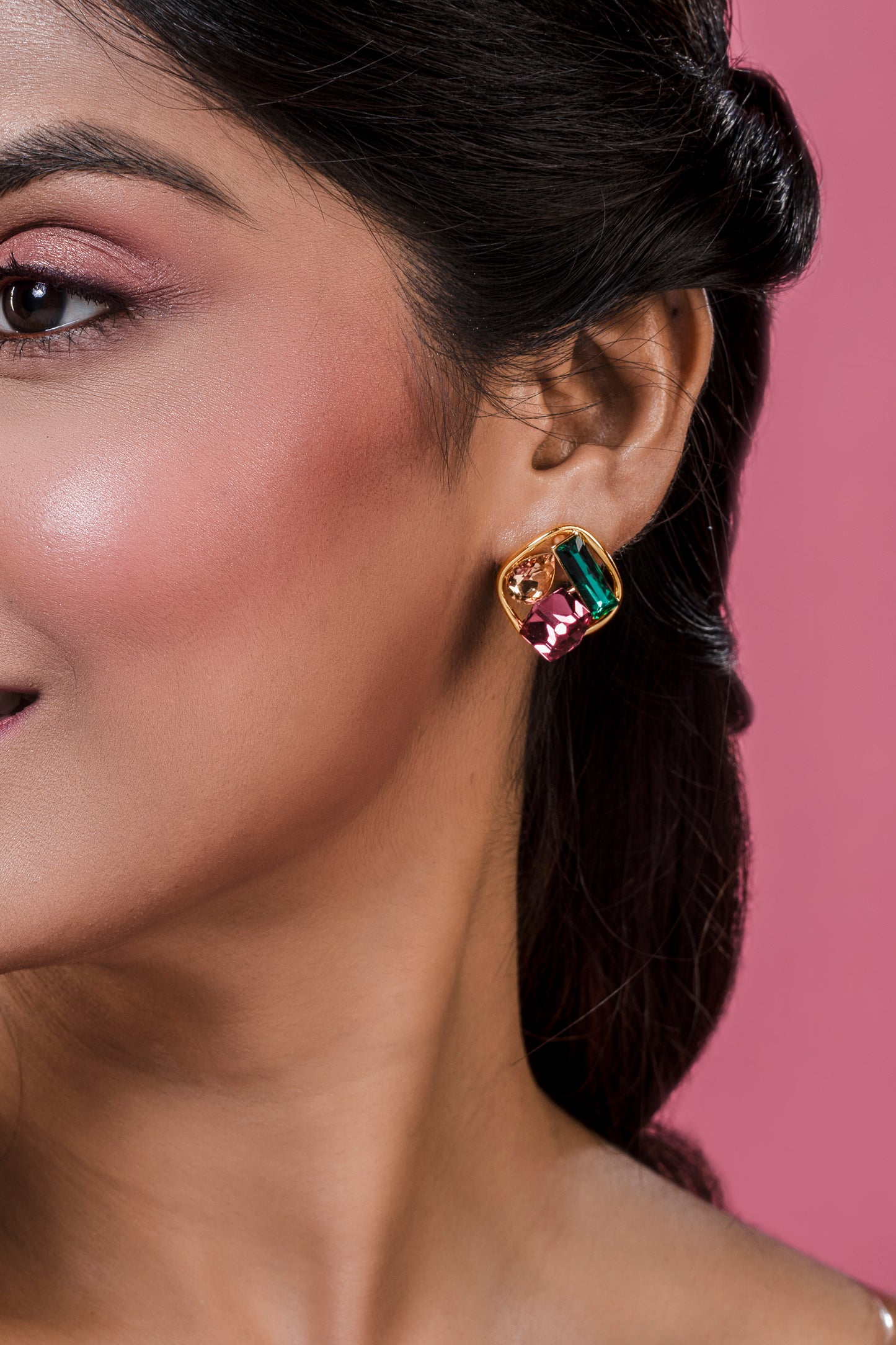 Multi Colour Crystal Square Studs