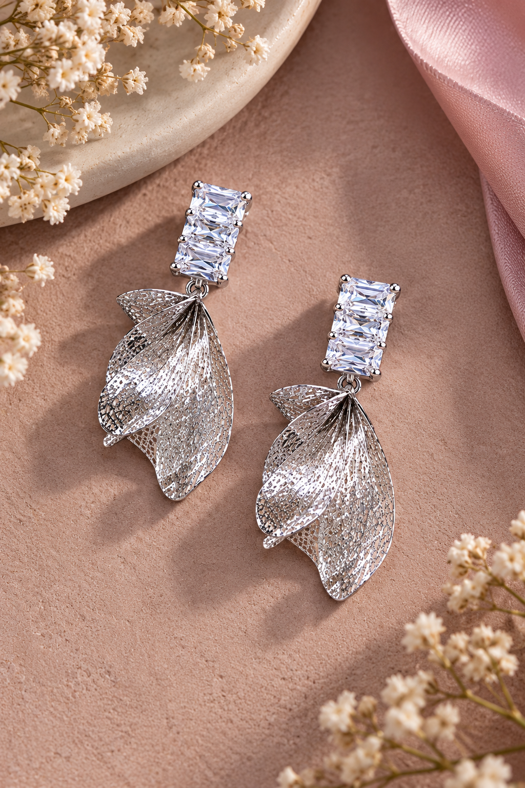 Krrystafee Gold Plated CZ Crystal Leaf Dangling Earrings for Women | Daily & Evening Wear