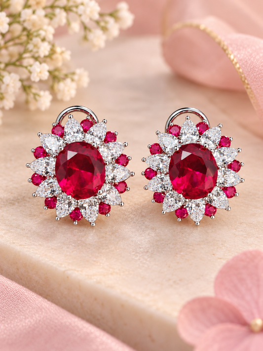 Krrystafee 18K Plated Ruby Cocktail Night Zircon Earings