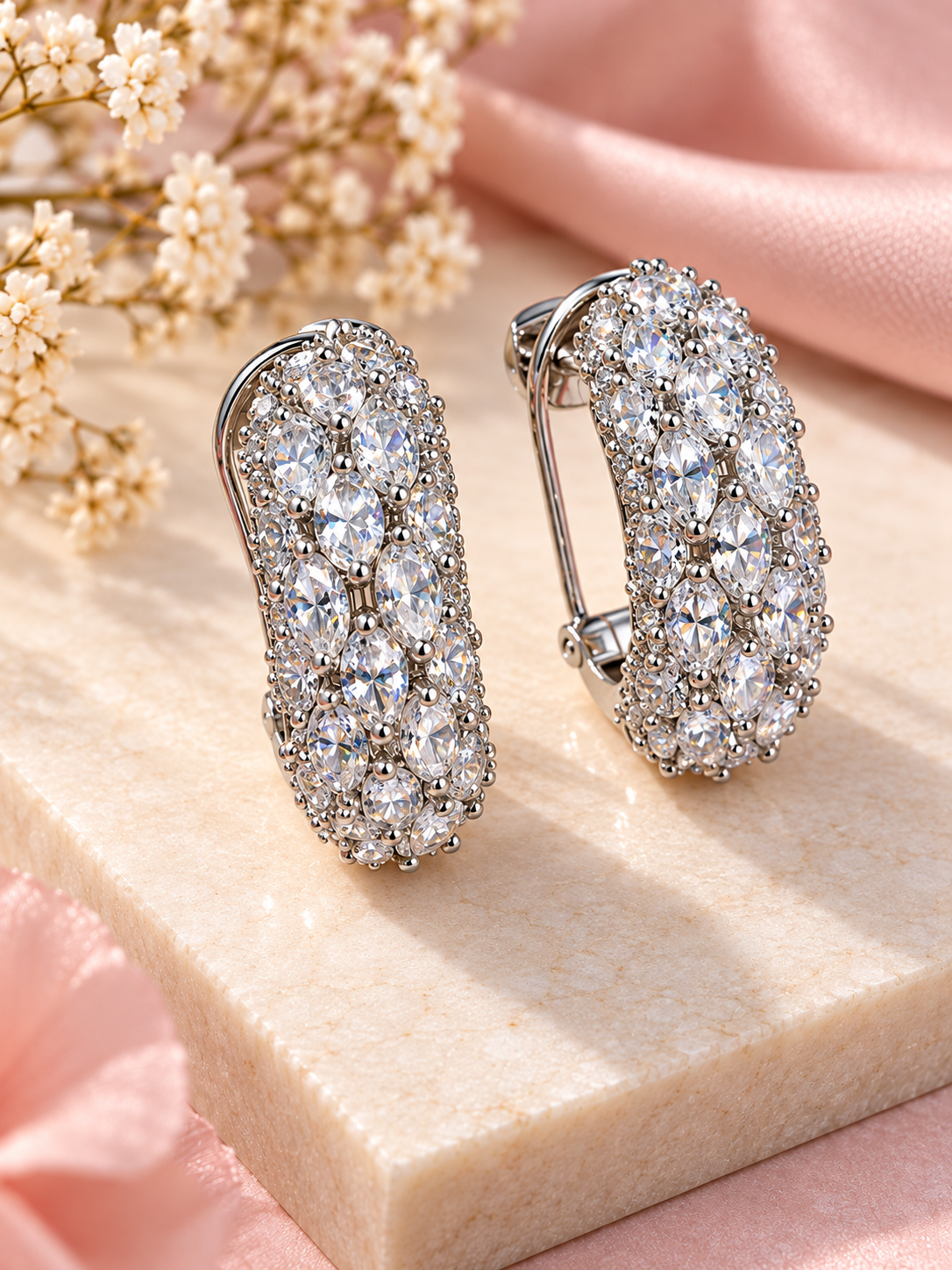 Krrystafee 18K Gold Plated CZ Stud Crystal Clear Earrings for Women | Festive Party Wear