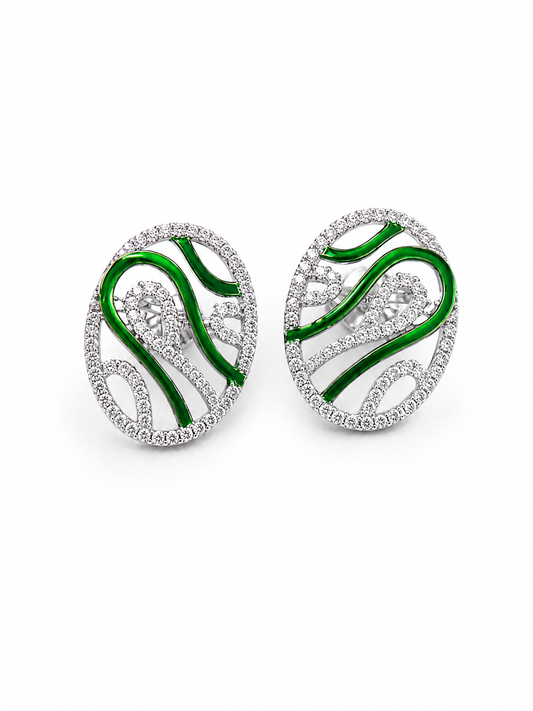 Krrystafee 18K Gold Plated Zircon Earings With Green Meena Work