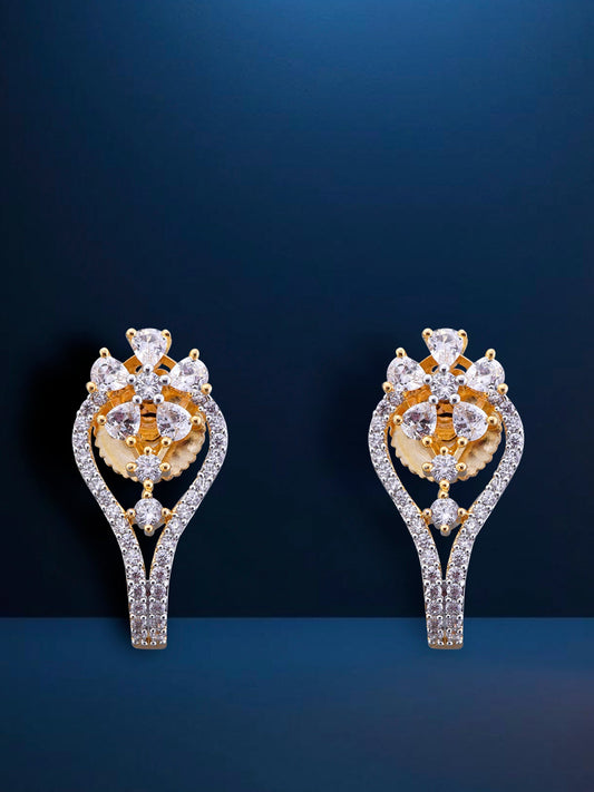 Krrystafee 18K Gold Plated CZ Diamond Delicate Stud Earrings for Women | Office Daily Wear