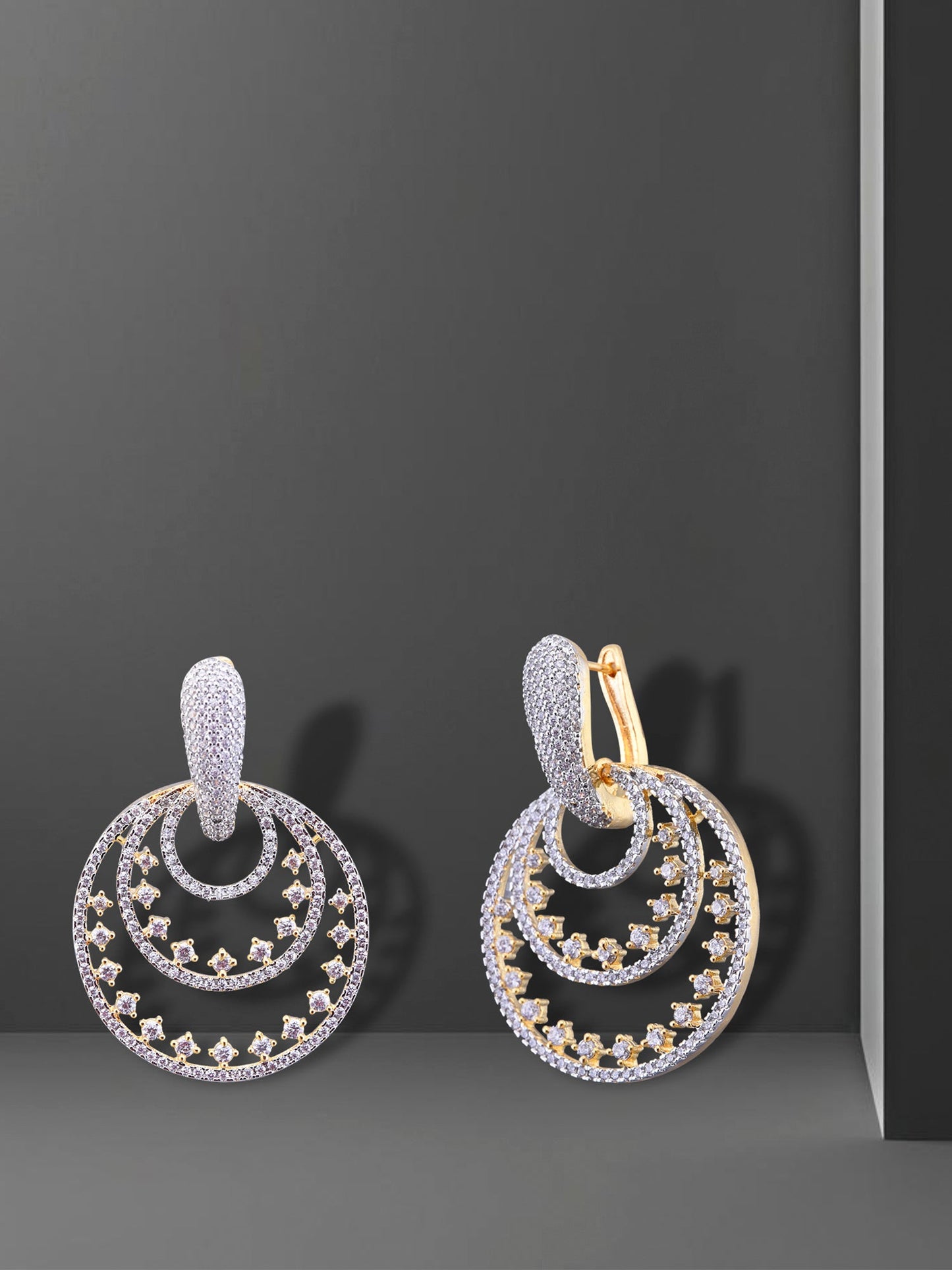 Krrystafee 18K Gold Plated Intricate Diamond Orbit Earrings for Women | Bridal Wedding Jewellery