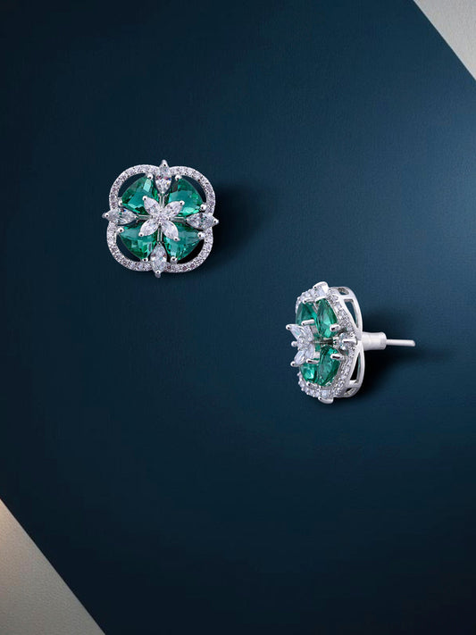 Emerald Stud with Floral Halo