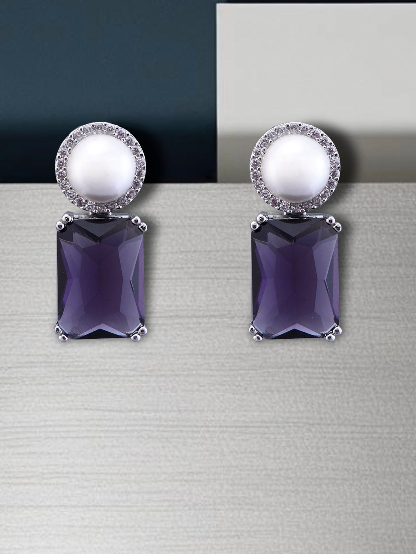Krrystafee 18K Gold Plated Purple CZ Pearl Stud Earrings for Women | Festive Gifting Jewellery