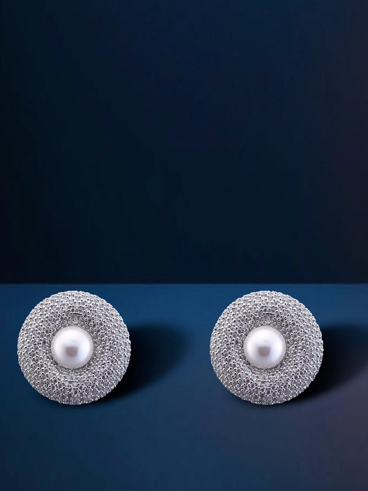 Krrystafee 18K Gold Plated Italian CZ Diamond Pearl Stud Earrings for Women | Daily Gifting