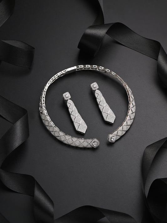Krrystafee 18K Gold Plated Italian Open Collar Necklace Set for Women | Demi Fine Jewellery