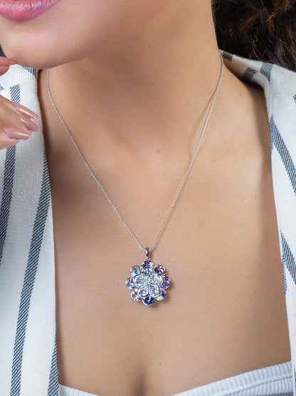 Shades Of Purple Swarovski Crystals In Rotating Flower Pendant