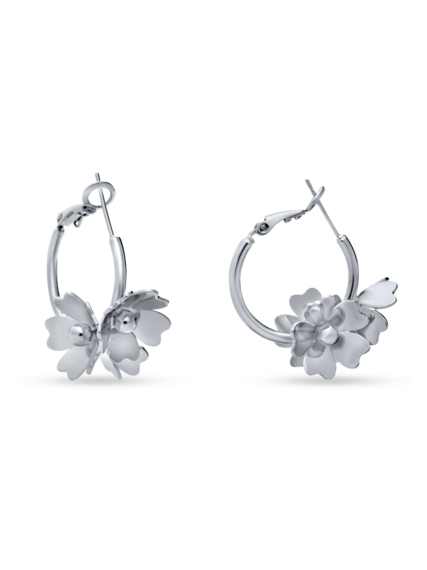 Silver Hoop with Blossom Flower