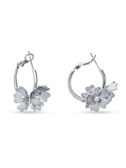 Silver Hoop with Blossom Flower
