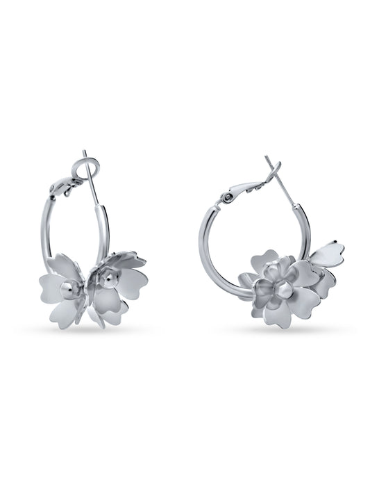 Silver Hoop with Blossom Flower