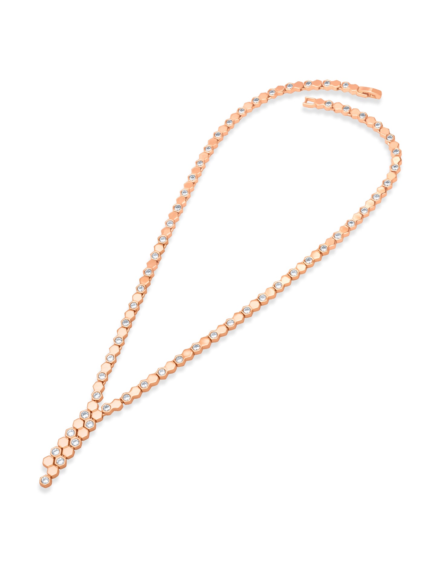 Hexa Charm Twin Drop Flexible Necklace Set - Rose Gold