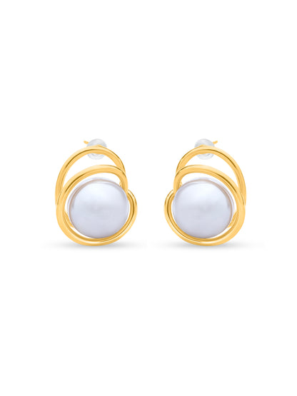 Pearl Wrapped In Golden Tread Earrings