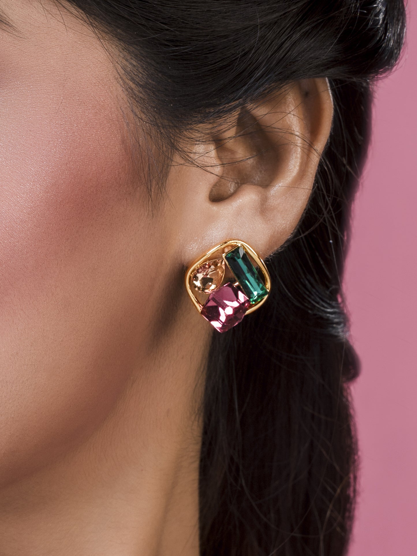Multi Colour Crystal Square Studs