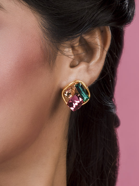 Multi Colour Crystal Square Studs