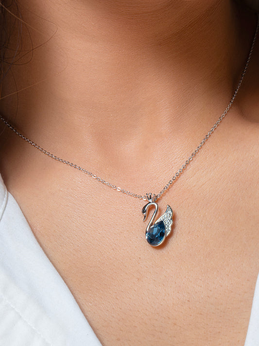 Blue Swarovski Crystal Swan Pendant