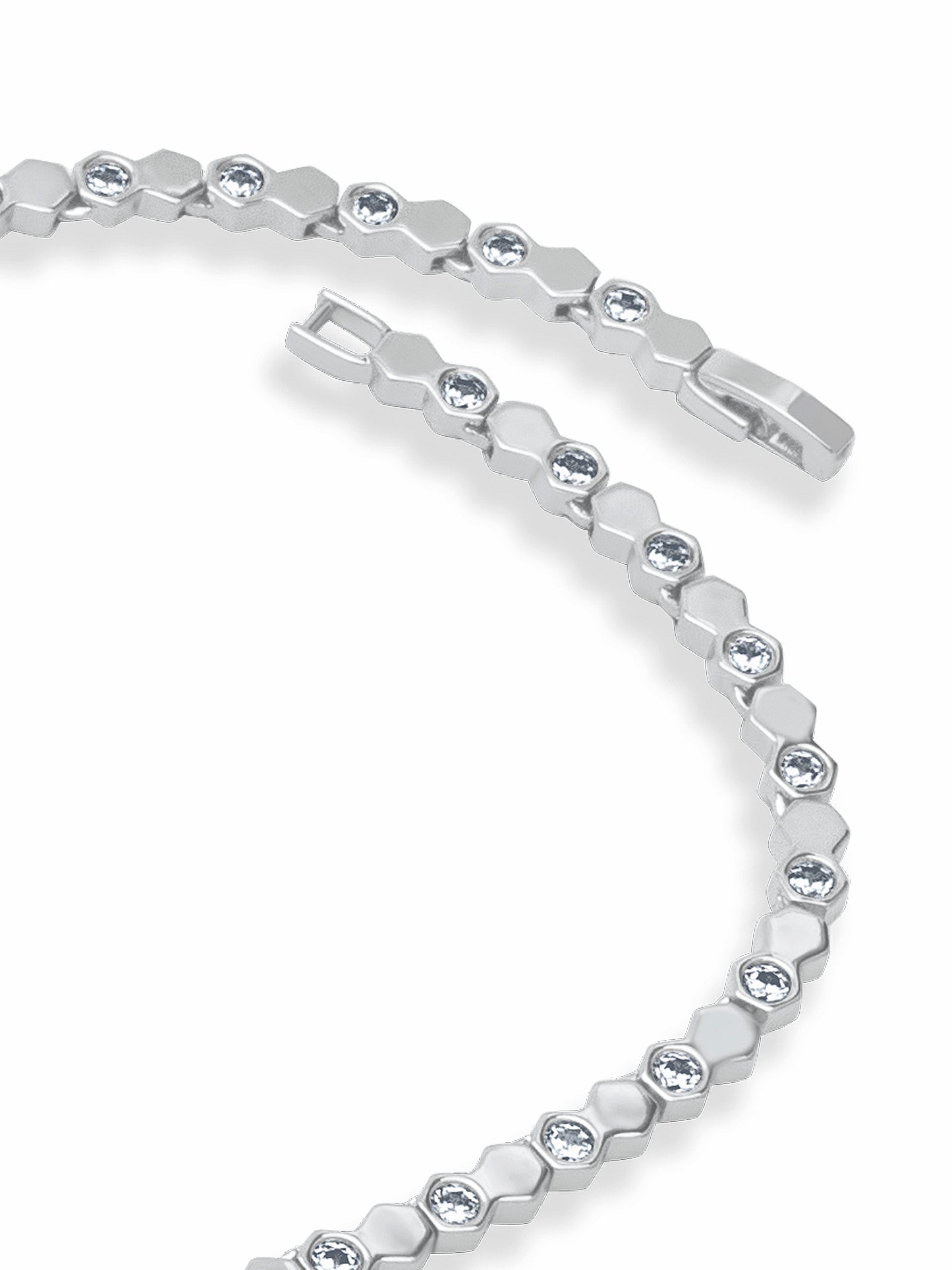 Hexa Charm Twin Drop Necklace Set - Rhodium