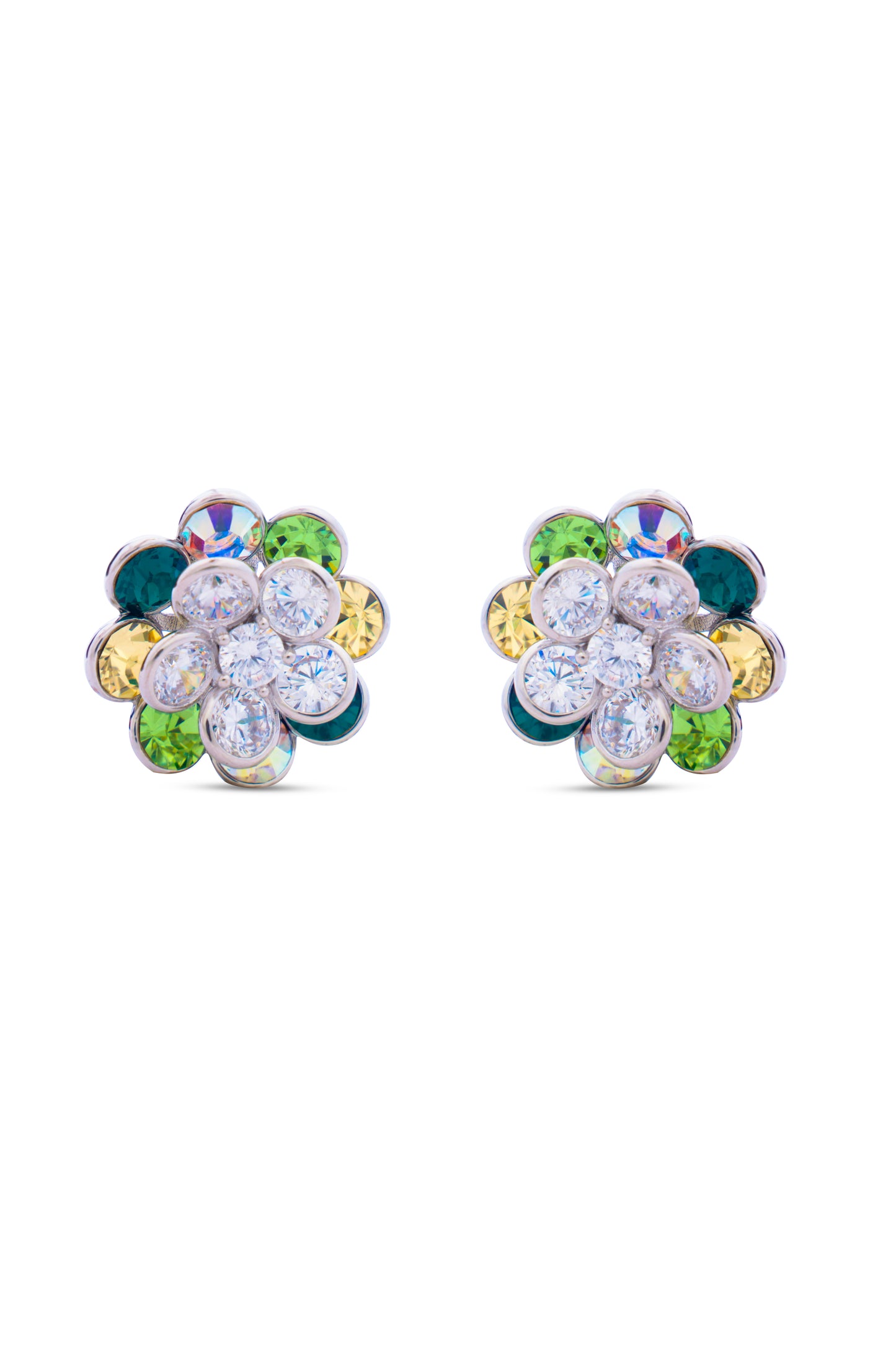 Shades Of Green Swarovski Crystals In Rotating Flowers Earrings