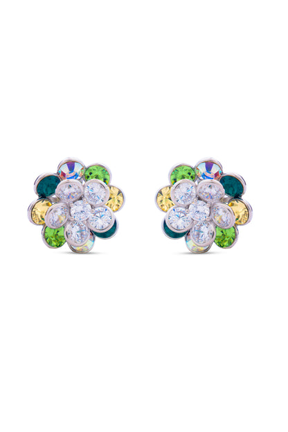 Shades Of Green Swarovski Crystals In Rotating Flowers Earrings