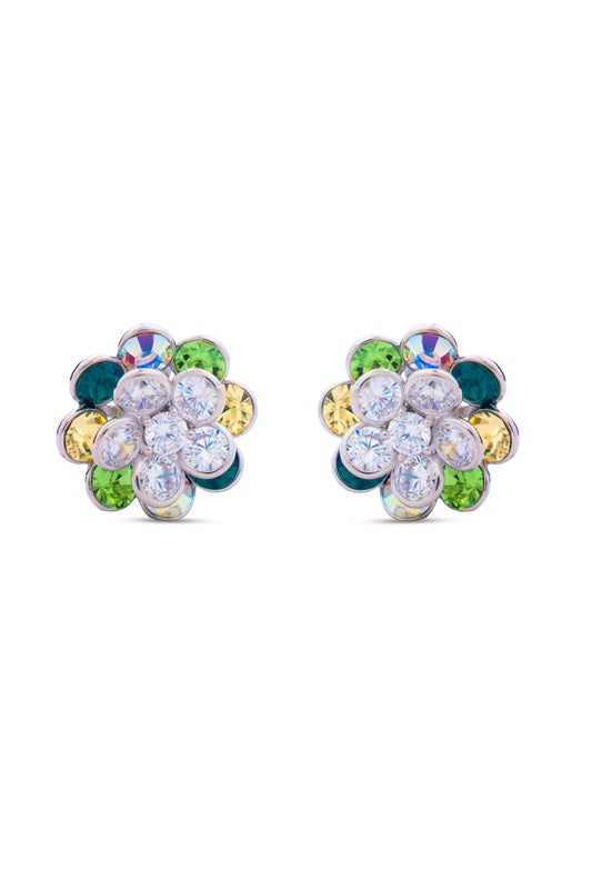 Shades Of Green Swarovski Crystals In Rotating Flowers Earrings