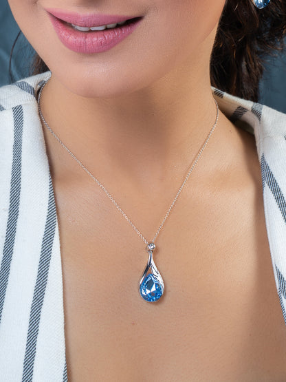 Blue Crystal Tear Drop Pendent Set