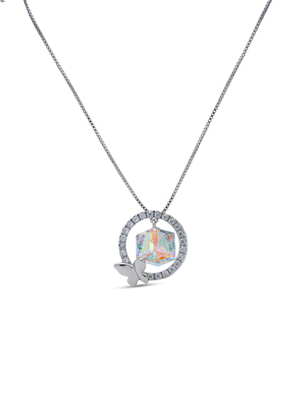 Rainbow Cube Swarovski Crystal With Halo Pendant