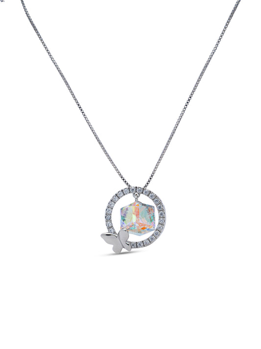 Rainbow Cube Swarovski Crystal With Halo Pendant