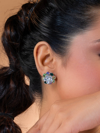 Shades Of Purple Swarovski Crystals In Rotating Flowers Earrings