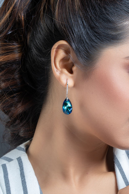 Blue Tear Drop Swarovski Crystal Earrings