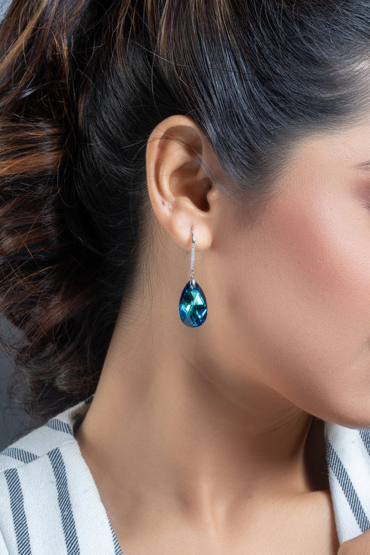 Blue Tear Drop Swarovski Crystal Earrings