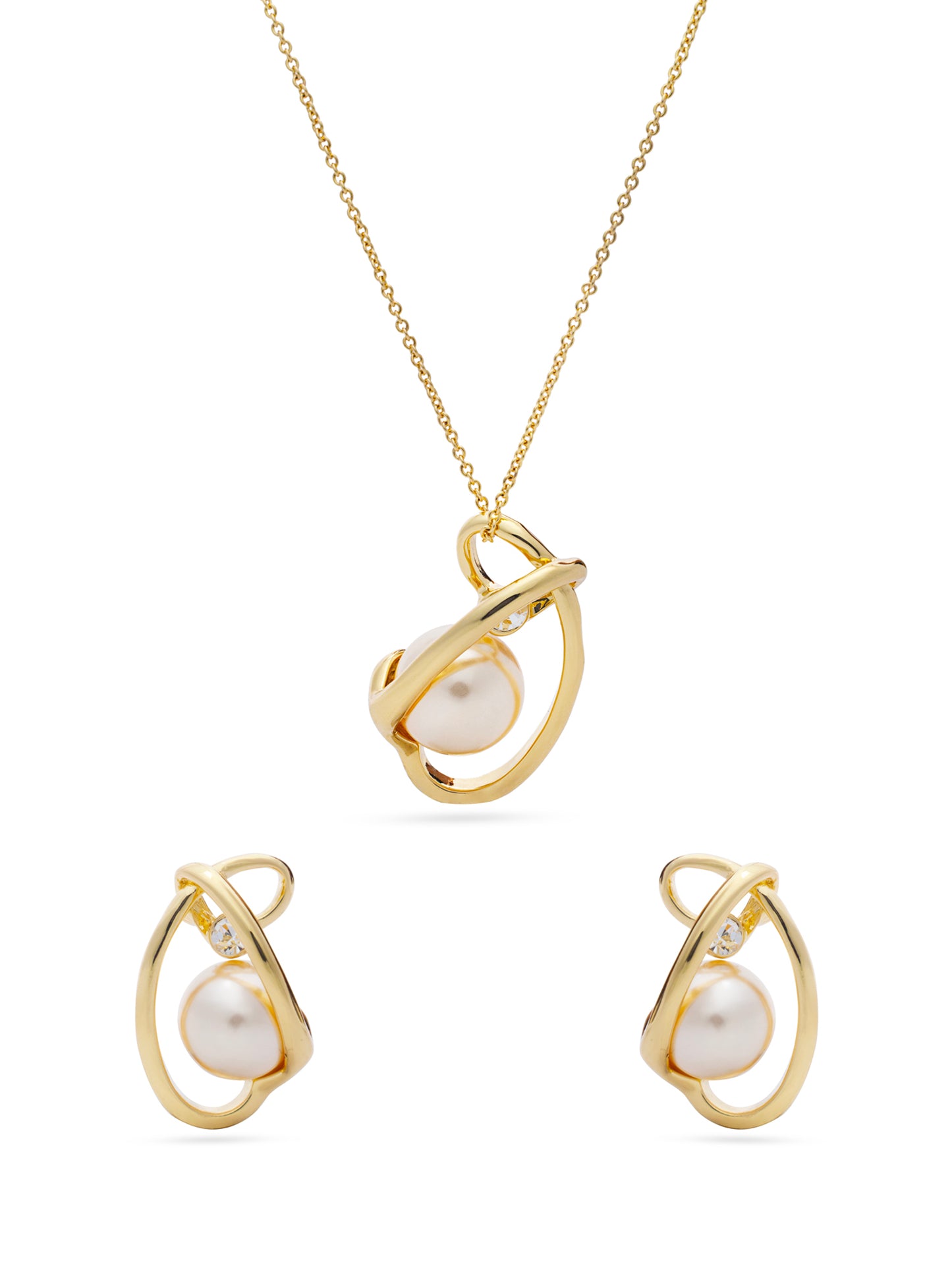 Pearl Wrapped By Golden Thread Pendent Set