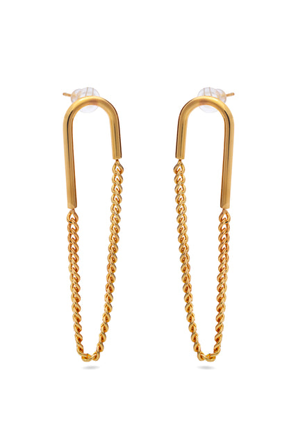 Hook Shape Earrings with Chain