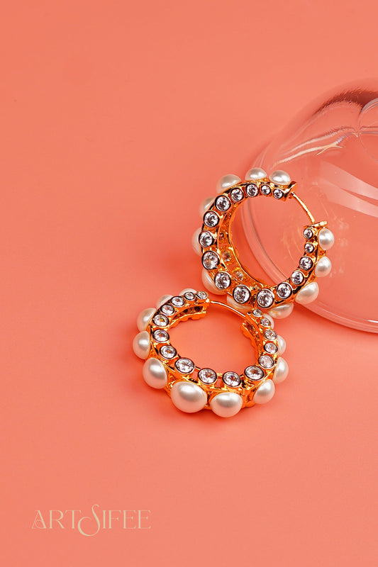 Royal Pearl & Diamond Hoop Balis