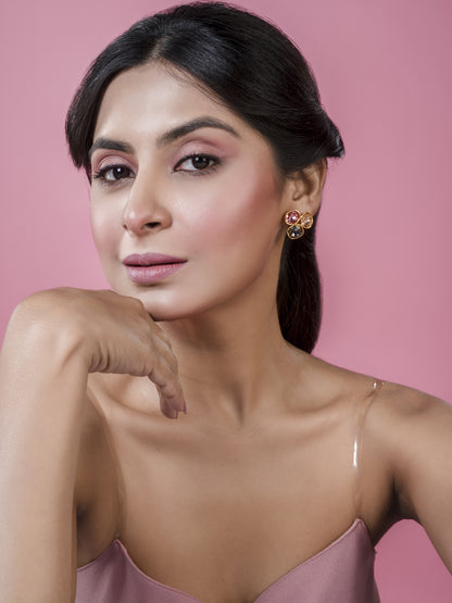 Multi Colour Crystals in Gold Earrings