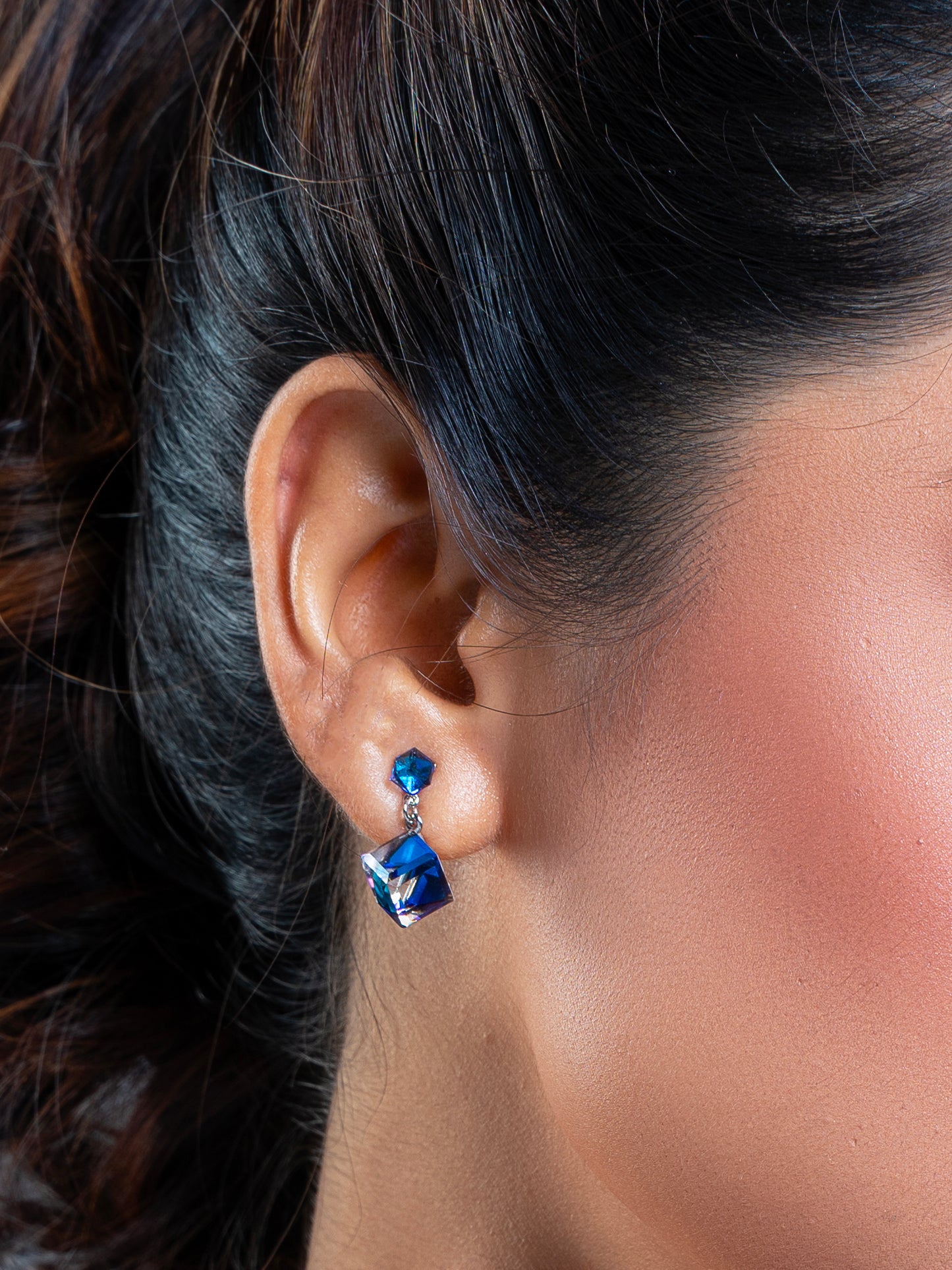 White & Blue Illusion Cube Swarovski Crystal Earrings