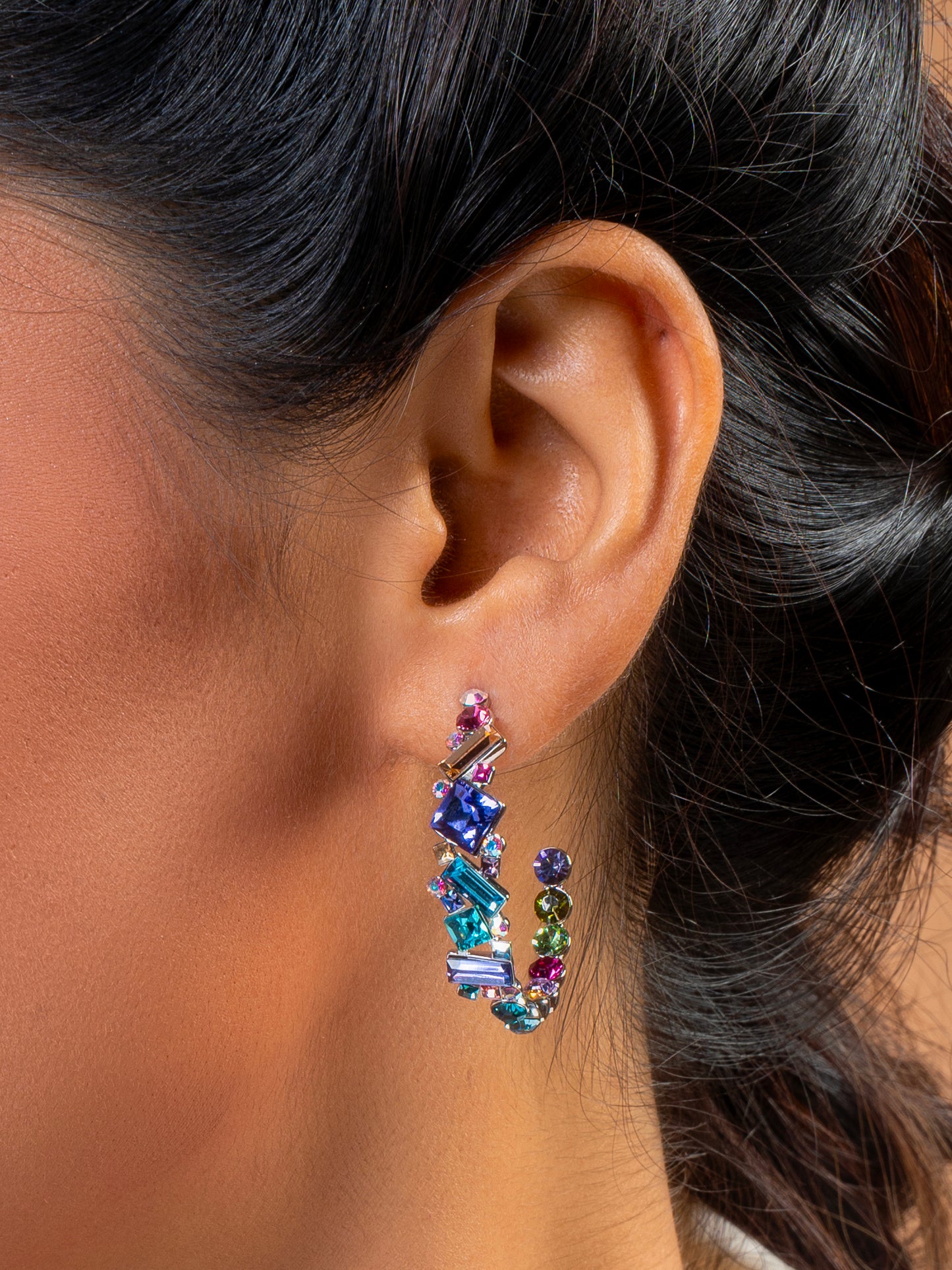 Rainbow Swarovski Crystal Hoops