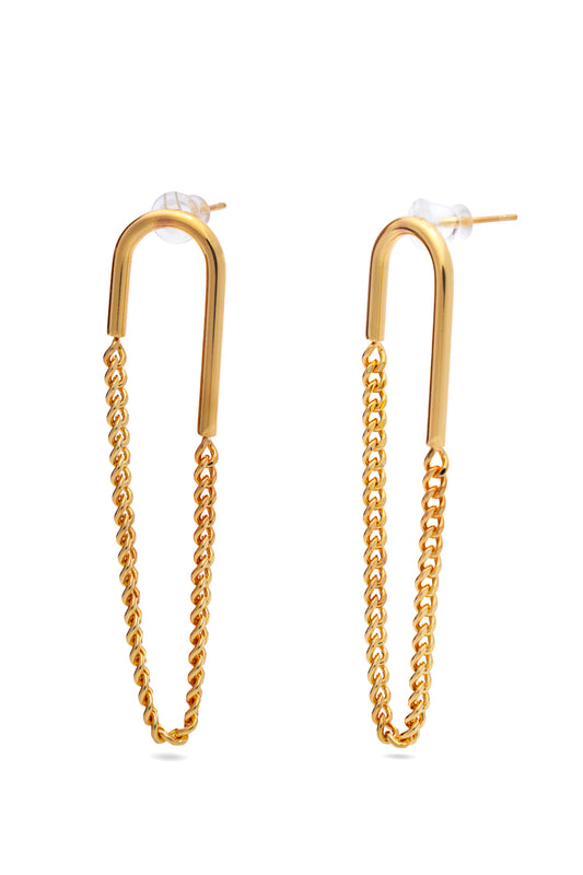 Hook Shape Earrings with Chain