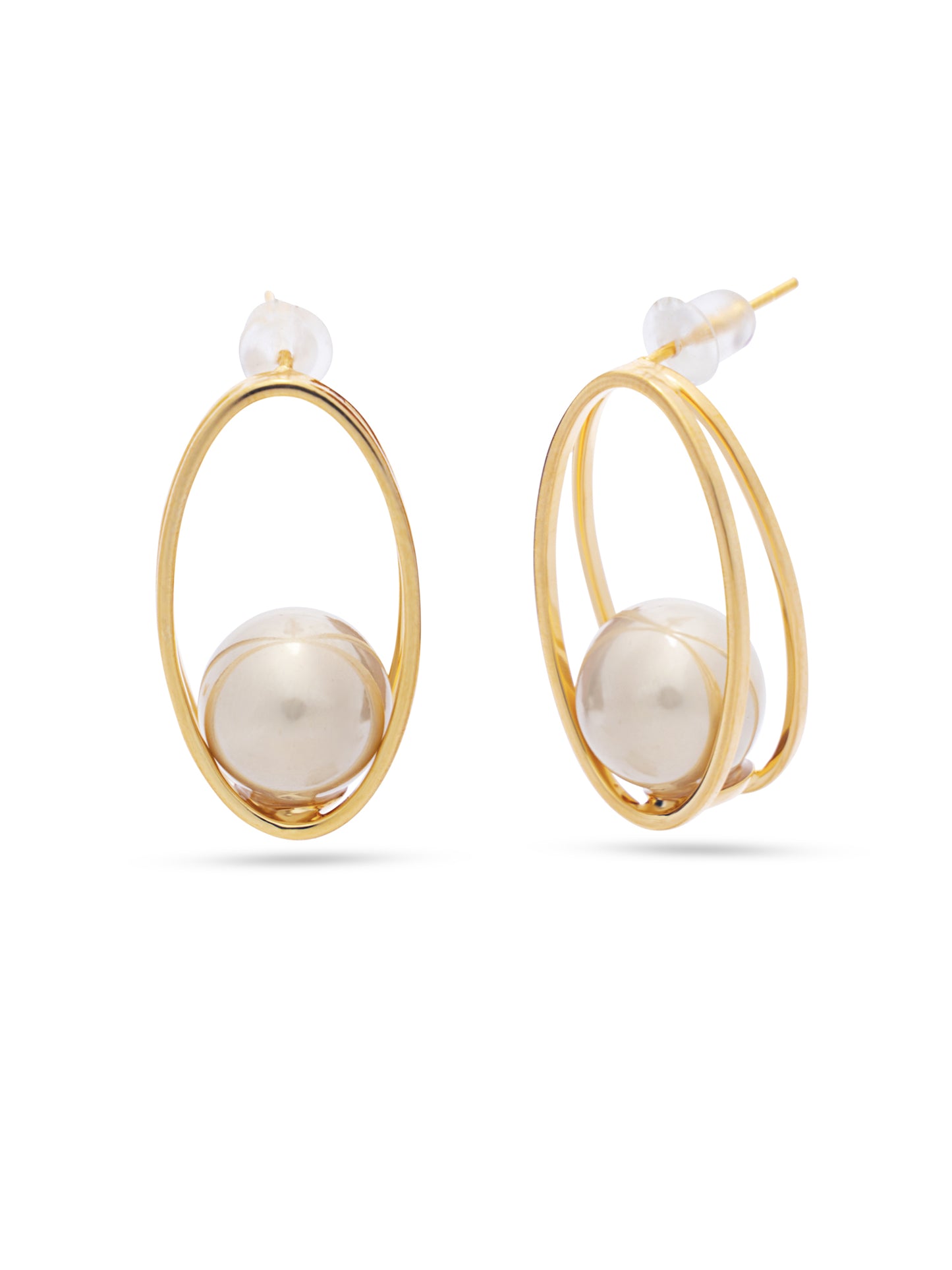 Pearl Between Oval Loops Earrings