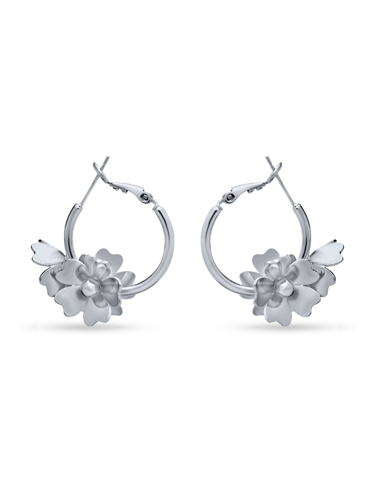 Silver Hoop with Blossom Flower