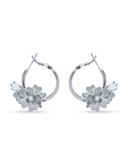 Silver Hoop with Blossom Flower