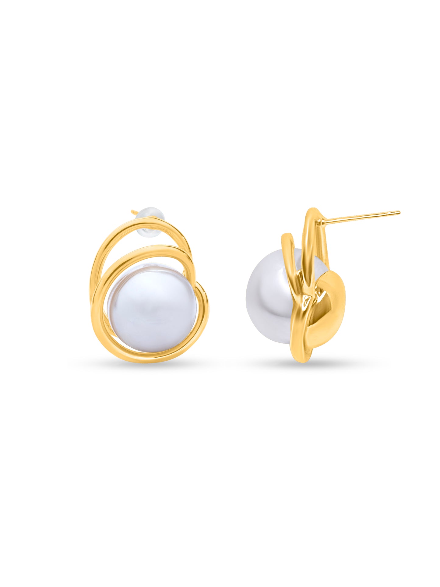 Pearl Wrapped In Golden Tread Earrings