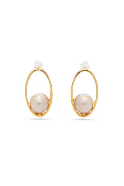 Pearl Between Oval Loops Earrings