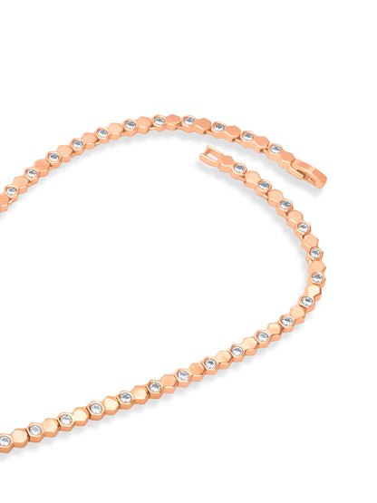 Hexa Charm Twin Drop Flexible Necklace Set - Rose Gold