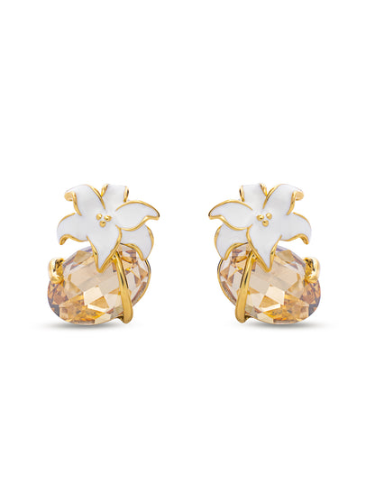 Champagne Crystal Wrapped In White Flower Pendent Set