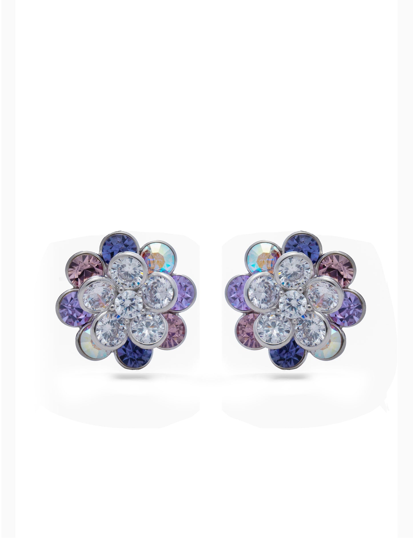 Shades Of Purple Swarovski Crystals In Rotating Flowers Earrings