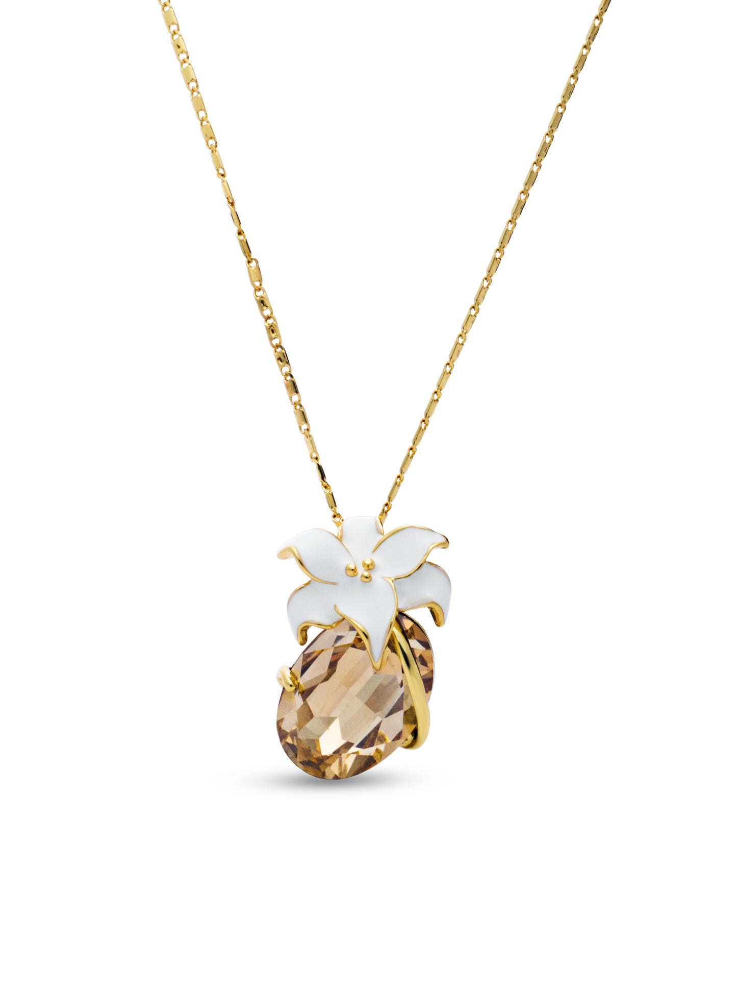 Champagne Crystal Wrapped In White Flower Pendent Set